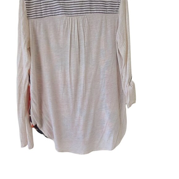 Tiny Anthropologie Sima Aztec Print Long Sleeve Top Mixed Media Tab Sleeves Med - Picture 10 of 12